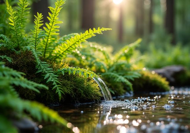 Moderno sistema di irrigazione a goccia in un giardino di montagna