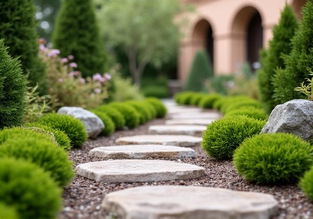 Giardino residenziale con pietra naturale a Roma